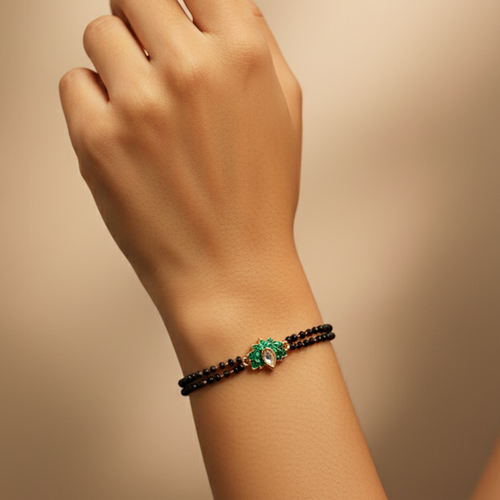 Golden-Black Green Lotus Mangalsutra Bracelet