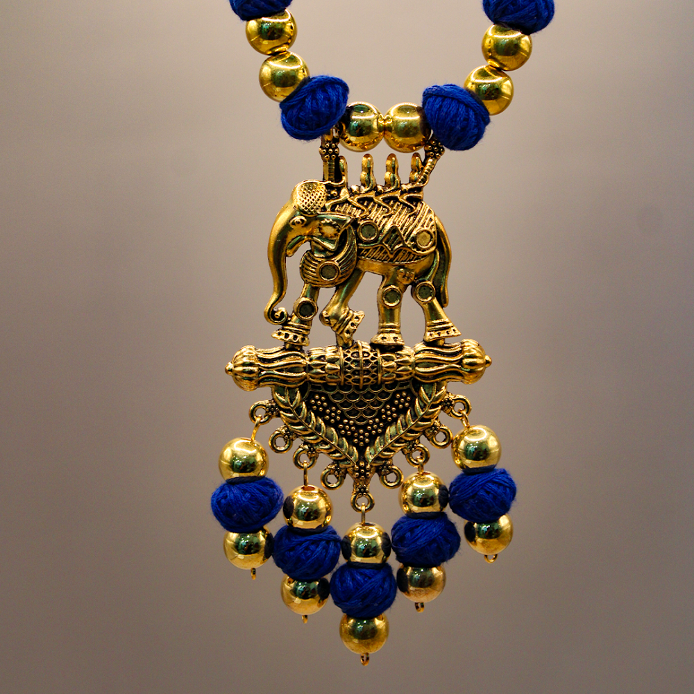 Indigo Polished Elephant Tassel Jewellery Set