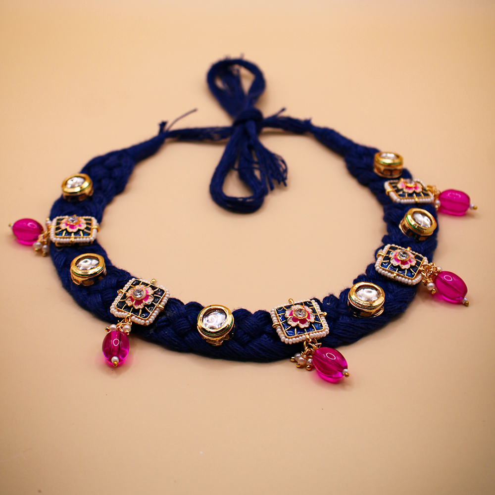 Indigo Rani Kundan Silk Thread Choker Necklace
