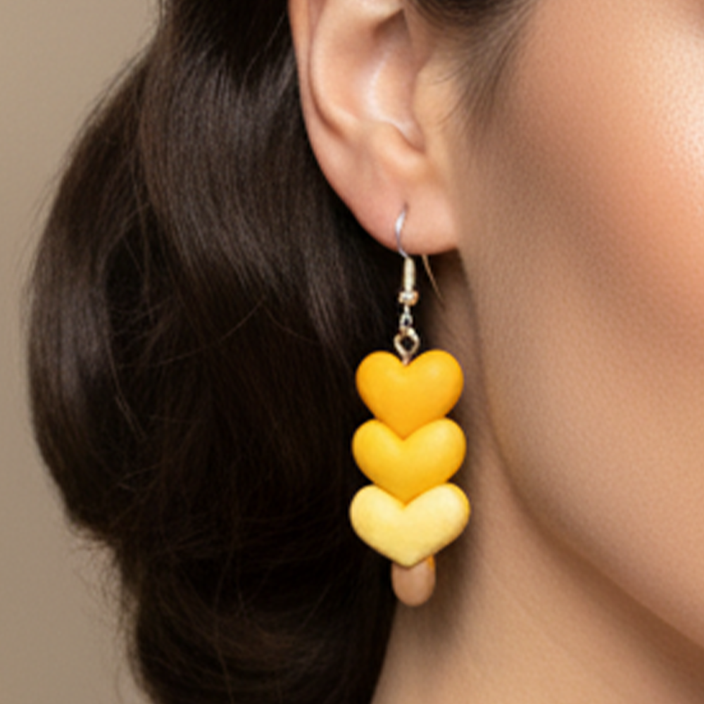 Stacked Yellow Hearts Dangle Earrings