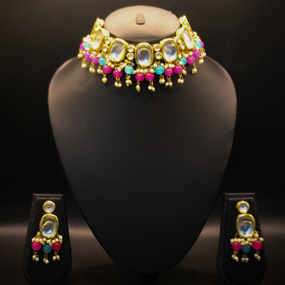 Rajwadi Rainbow Kundan Choker Set