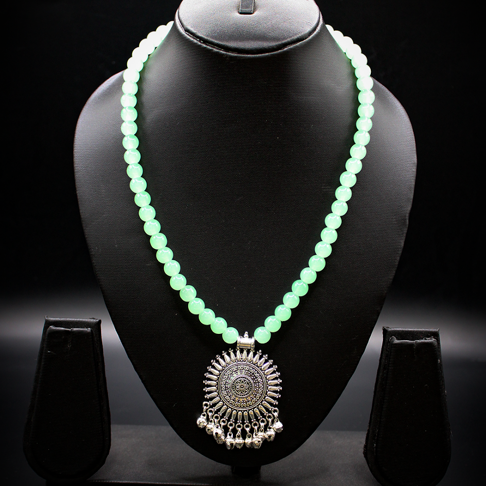 Mint Ghungroo Mandala Pendant long Necklace