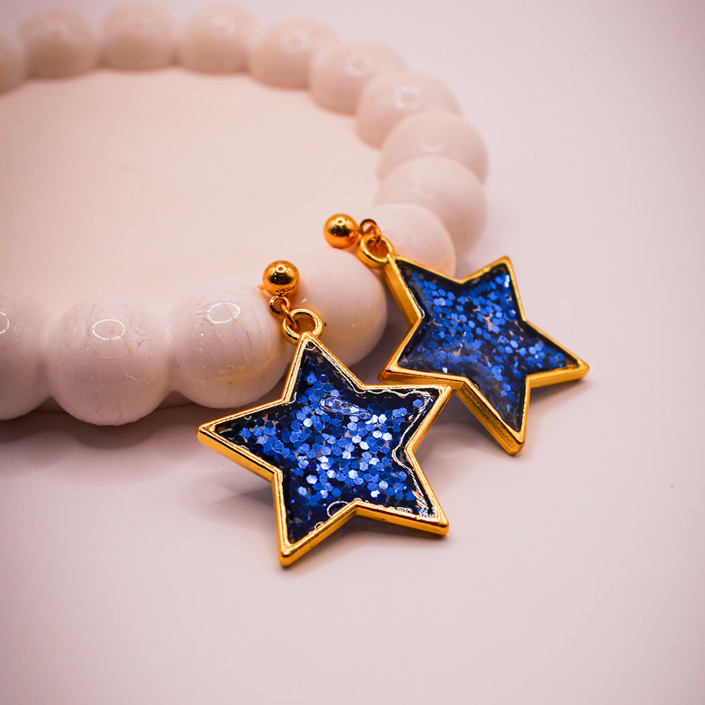 Twinkling Blue Star Dangle Earrings