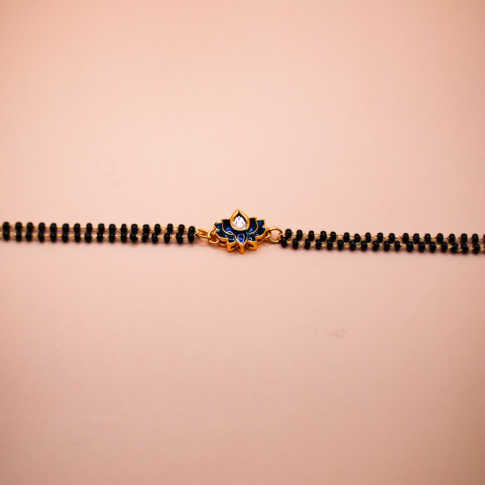 Golden-Black Blue Lotus Mangalsutra Bracelet