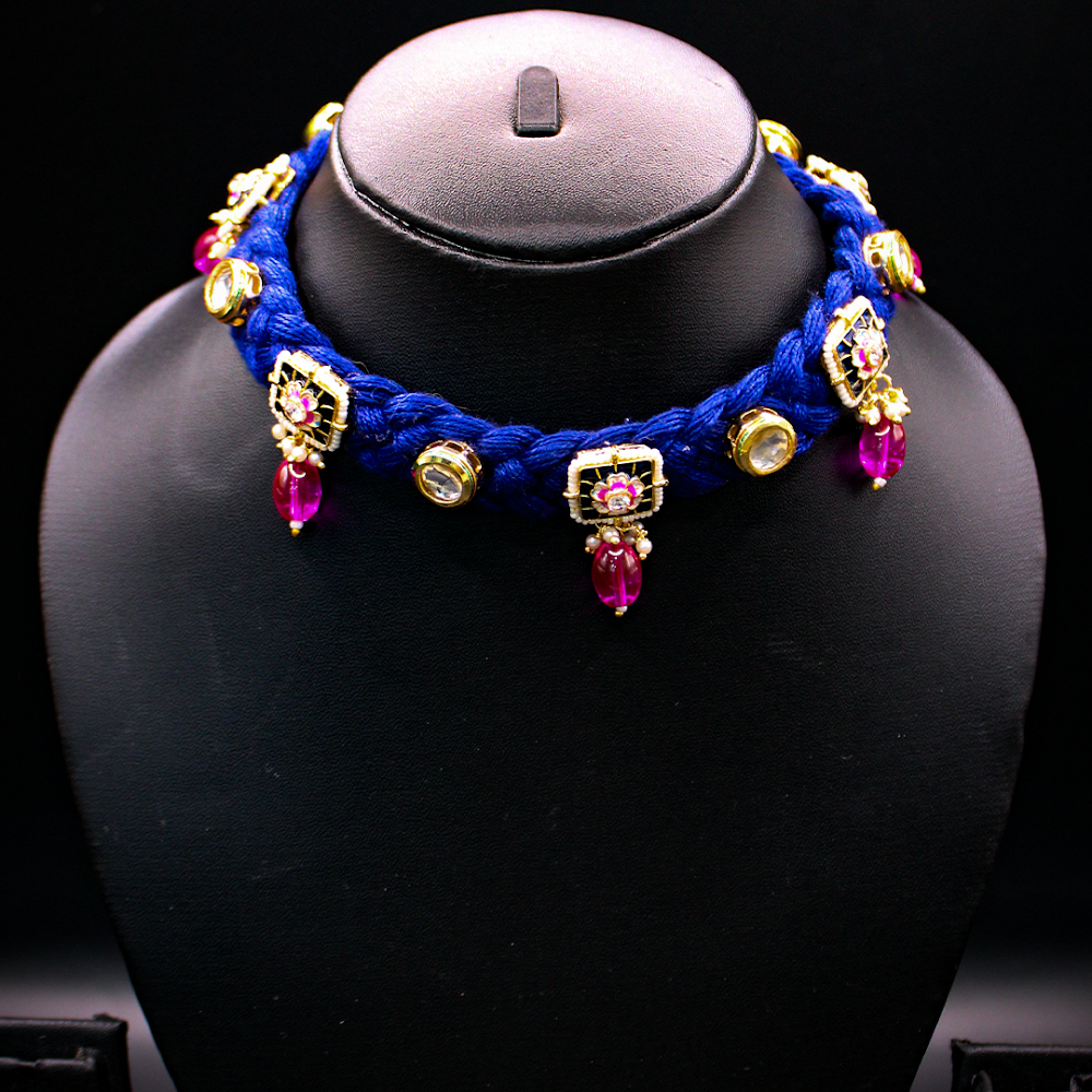Indigo Rani Kundan Silk Thread Choker Necklace