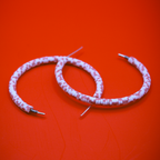 Pink-White Mosaic Hoop Earrings