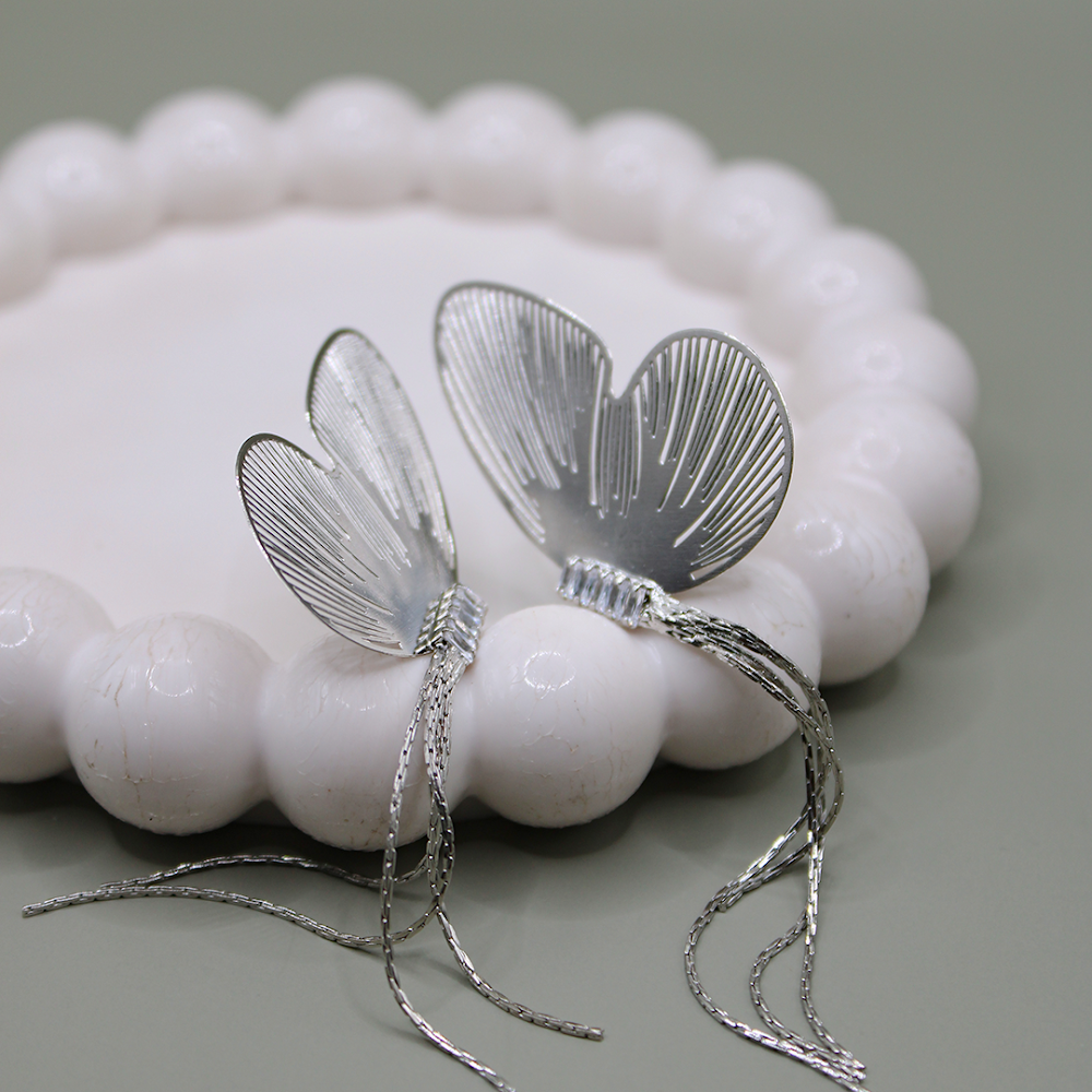 Silver Monarch Chain Drop Statement Studs