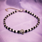 Tortoise Charm Black-White Beaded Anklets