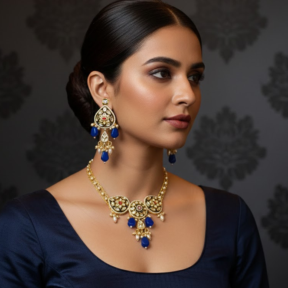 Royal Blue Drop Kundan Jewellery Set