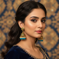 Royal Blue Beaded Jhumka Earrings