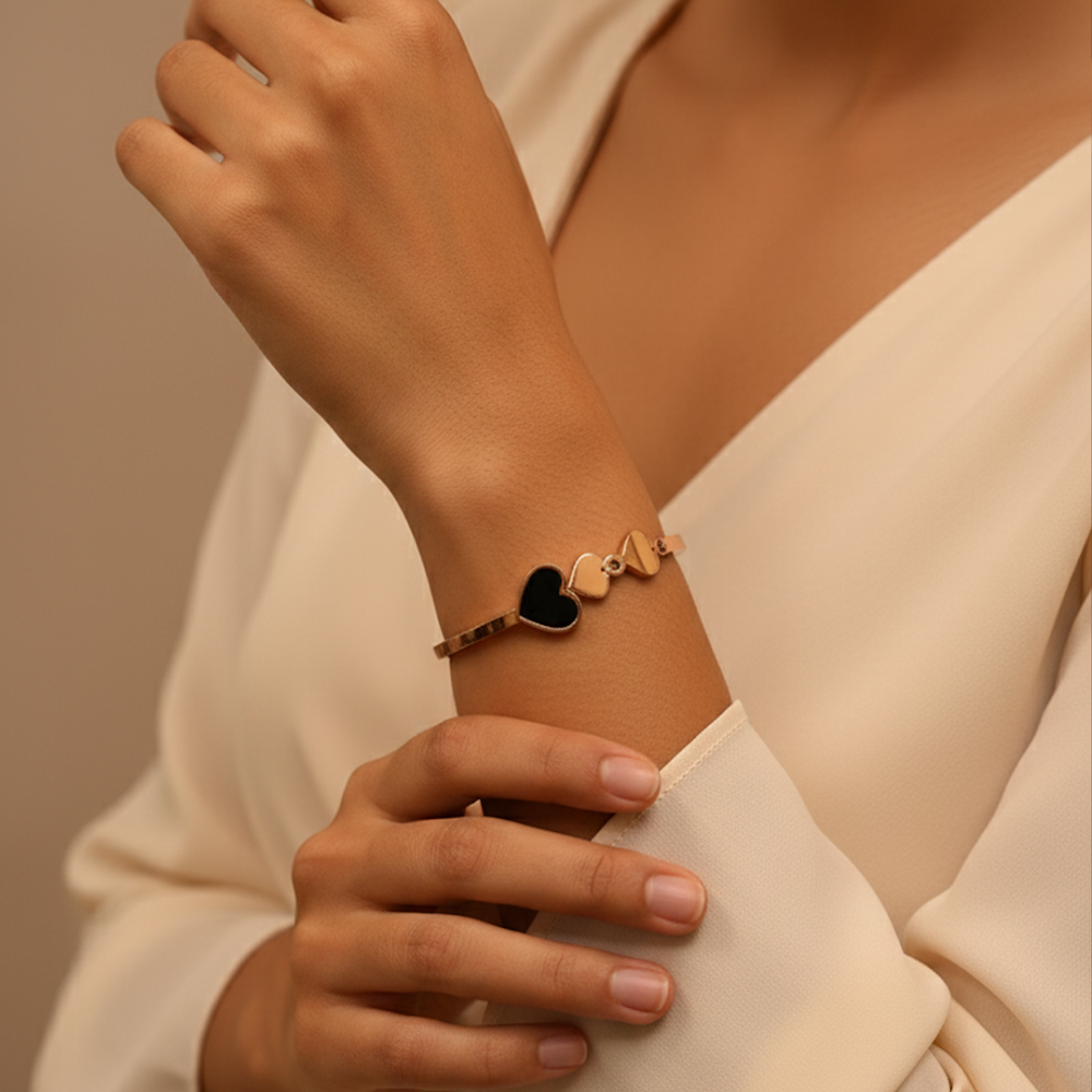 Black Heart Rose Gold Cuff Bracelet