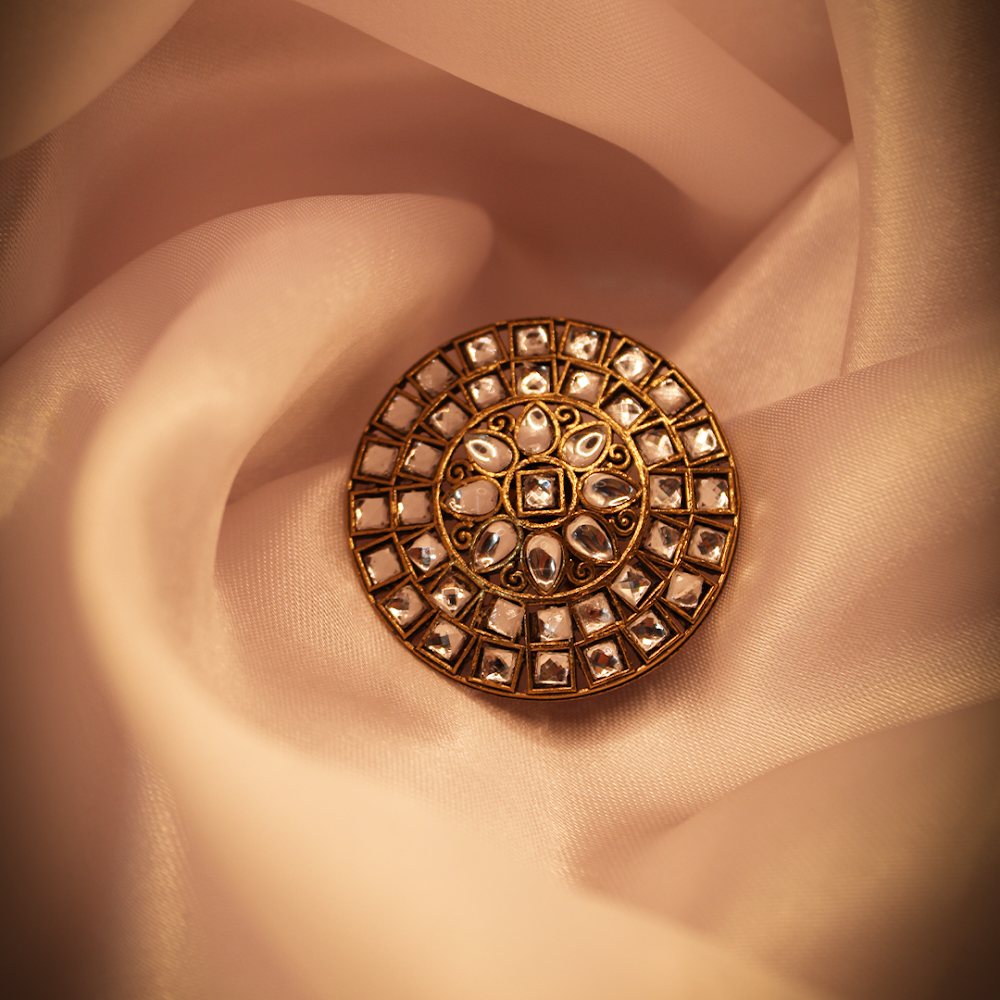 Oxidised Kundan Grand Disc Adjustable Cocktail Ring
