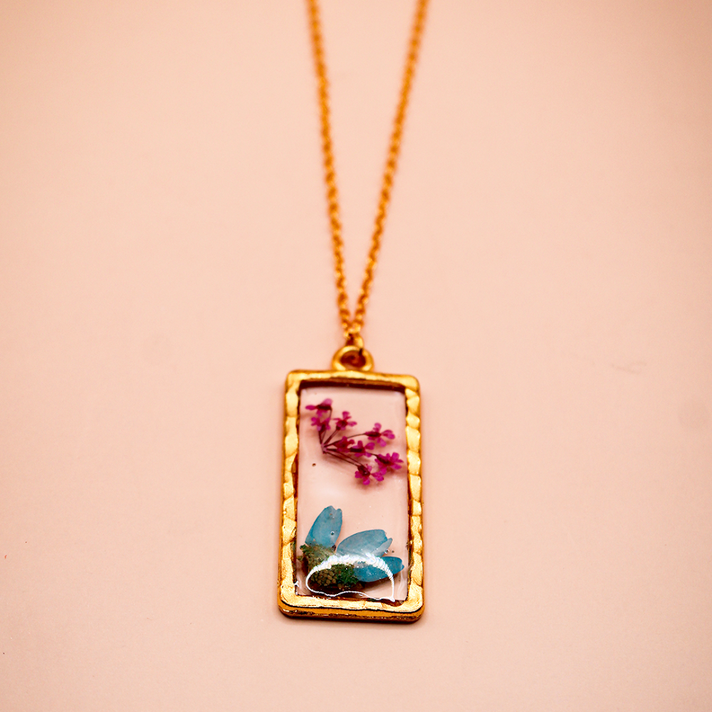 Resin Dual Bloom Rectangle resin Pendant