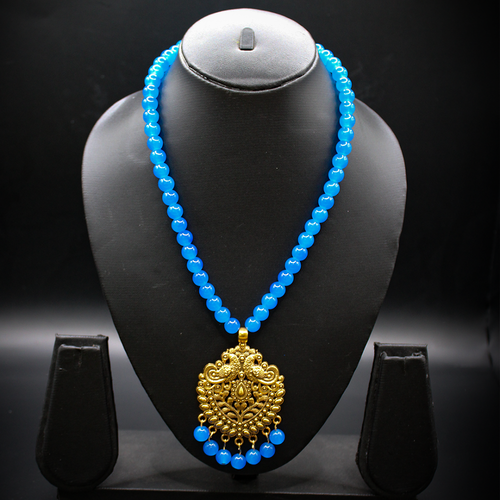 Neelam Mor Gold Drop Pendant  long Necklace