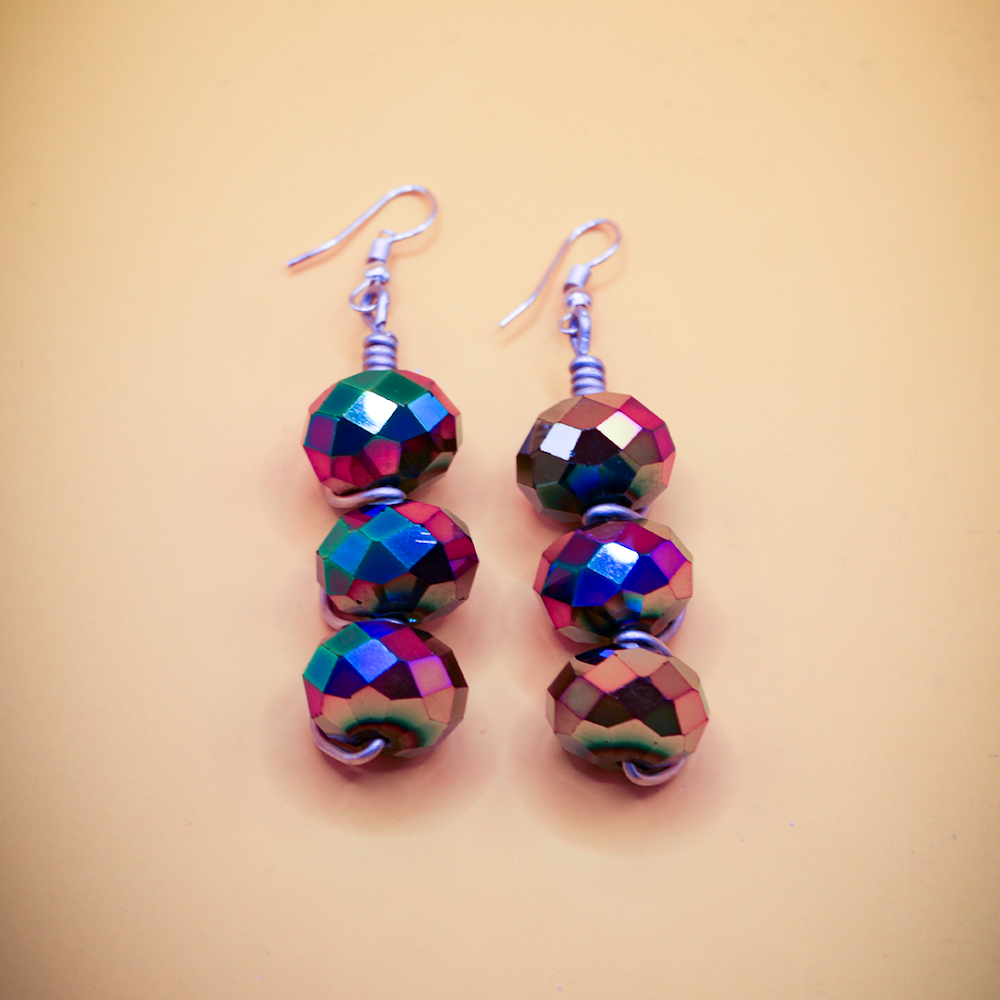 Wire Wrapped Multicolor Crystal Dangle Earrings
