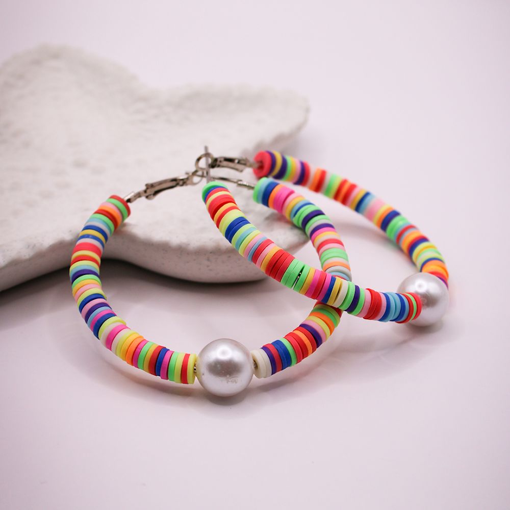 Multicolor Beaded Hoop Earrings With Pearl