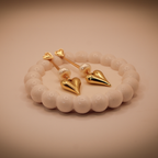 Dangling Golden Heart Statement Earrings With Bead