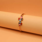 Evil Eye Colored Flowers Golden Cuff Bracelet