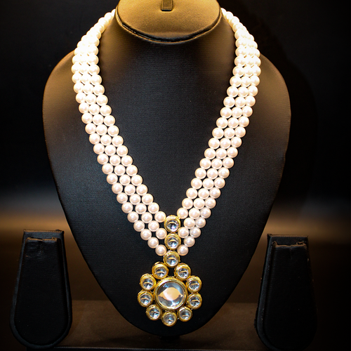 Triple Strand Kundan-Pearl Sunburst Necklace