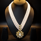 Triple Strand Kundan-Pearl Sunburst Necklace