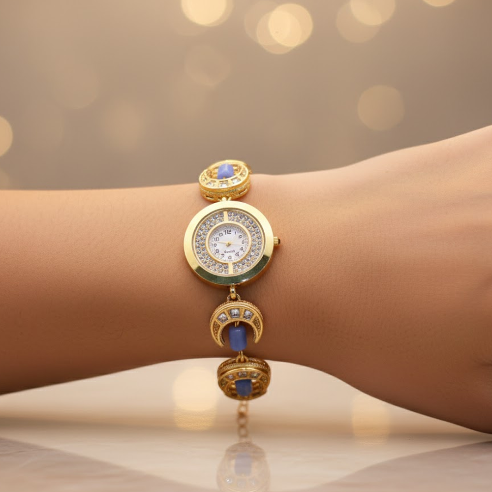 Azure Moon Golden Bracelet Watch