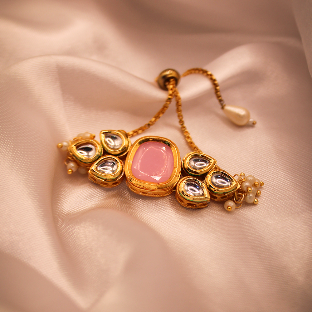 Pink Moti Cluster Kundan Bracelet