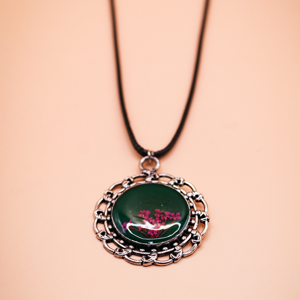 Jade Lace Bloom Resin Pendant
