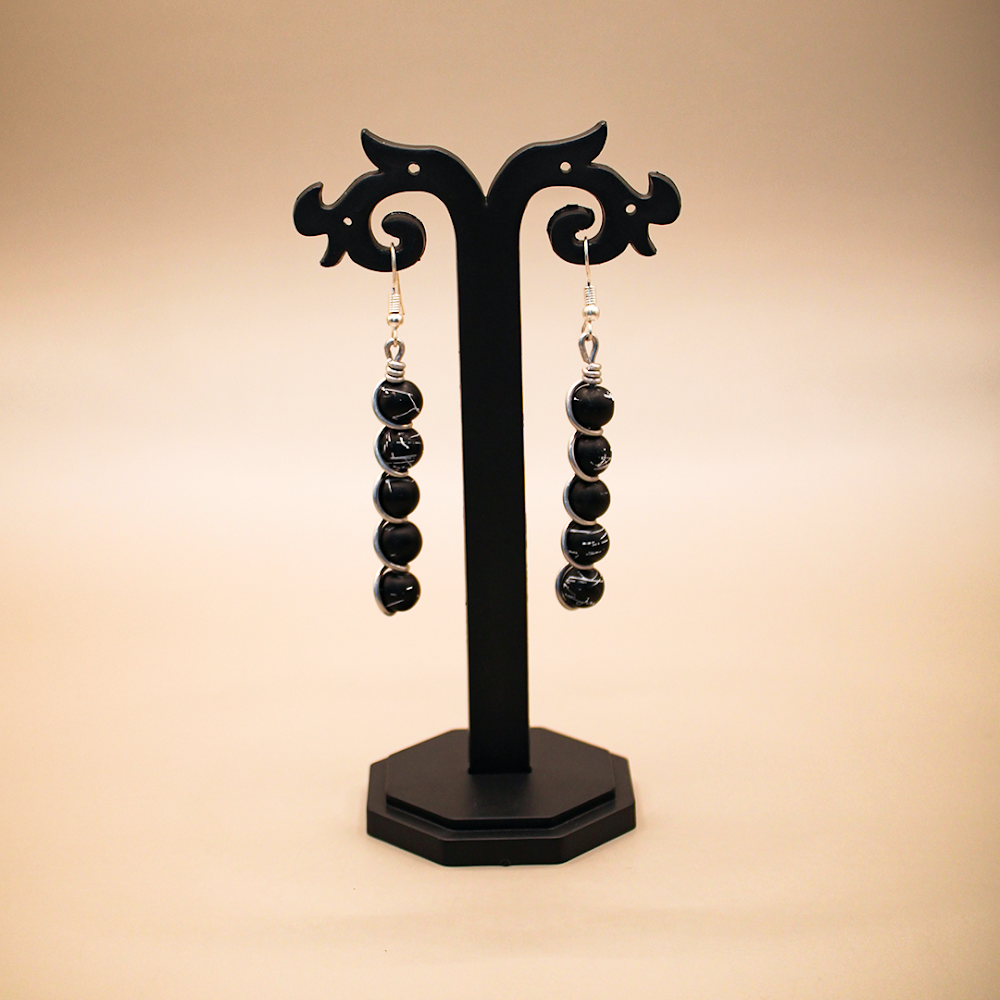Wire Wrapped Black Beaded Dangle Earrings