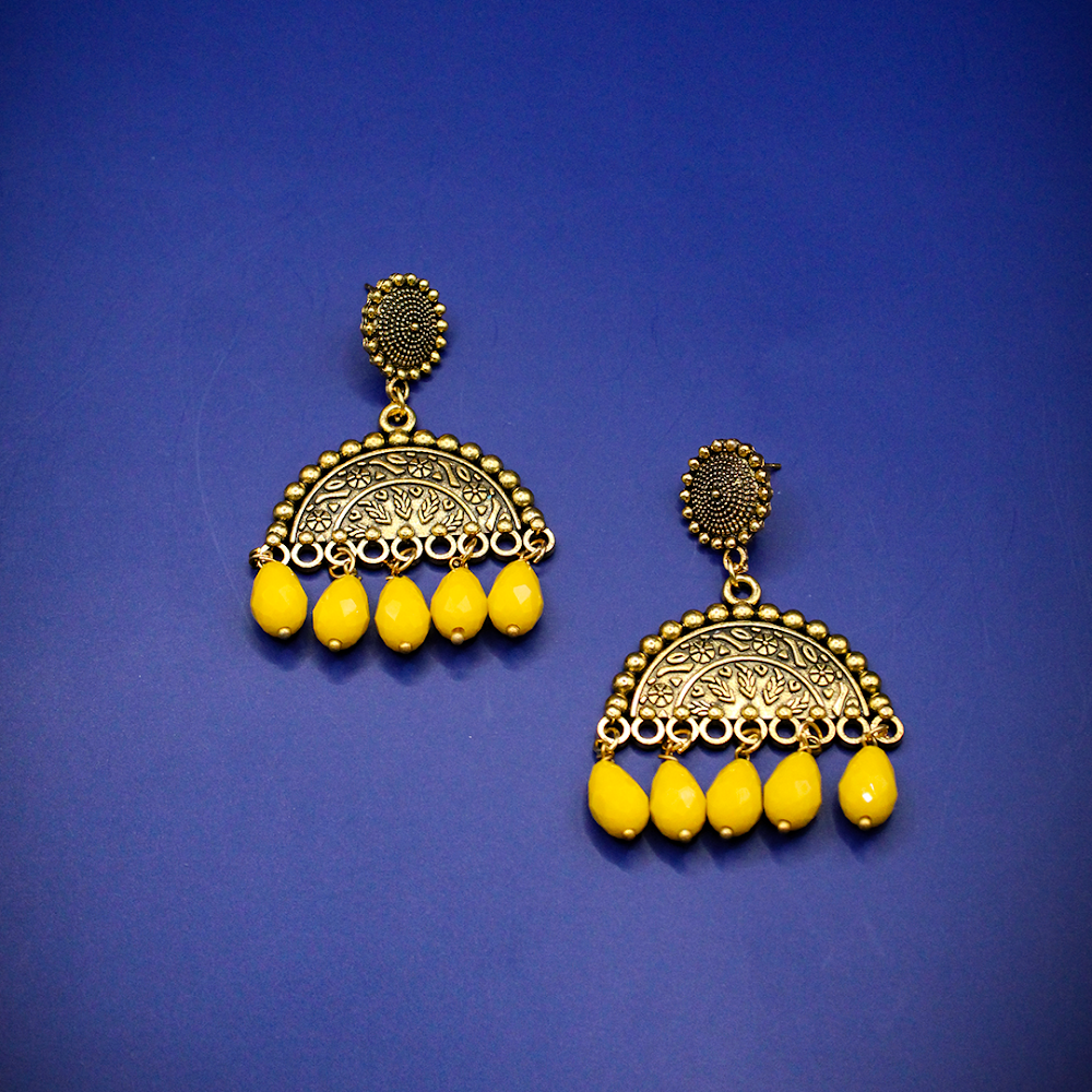 Canary Semi-Circle Filigree Oxidized Jhumka Earrings