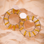 Yellow-Silver Beaded Hoop Earrings