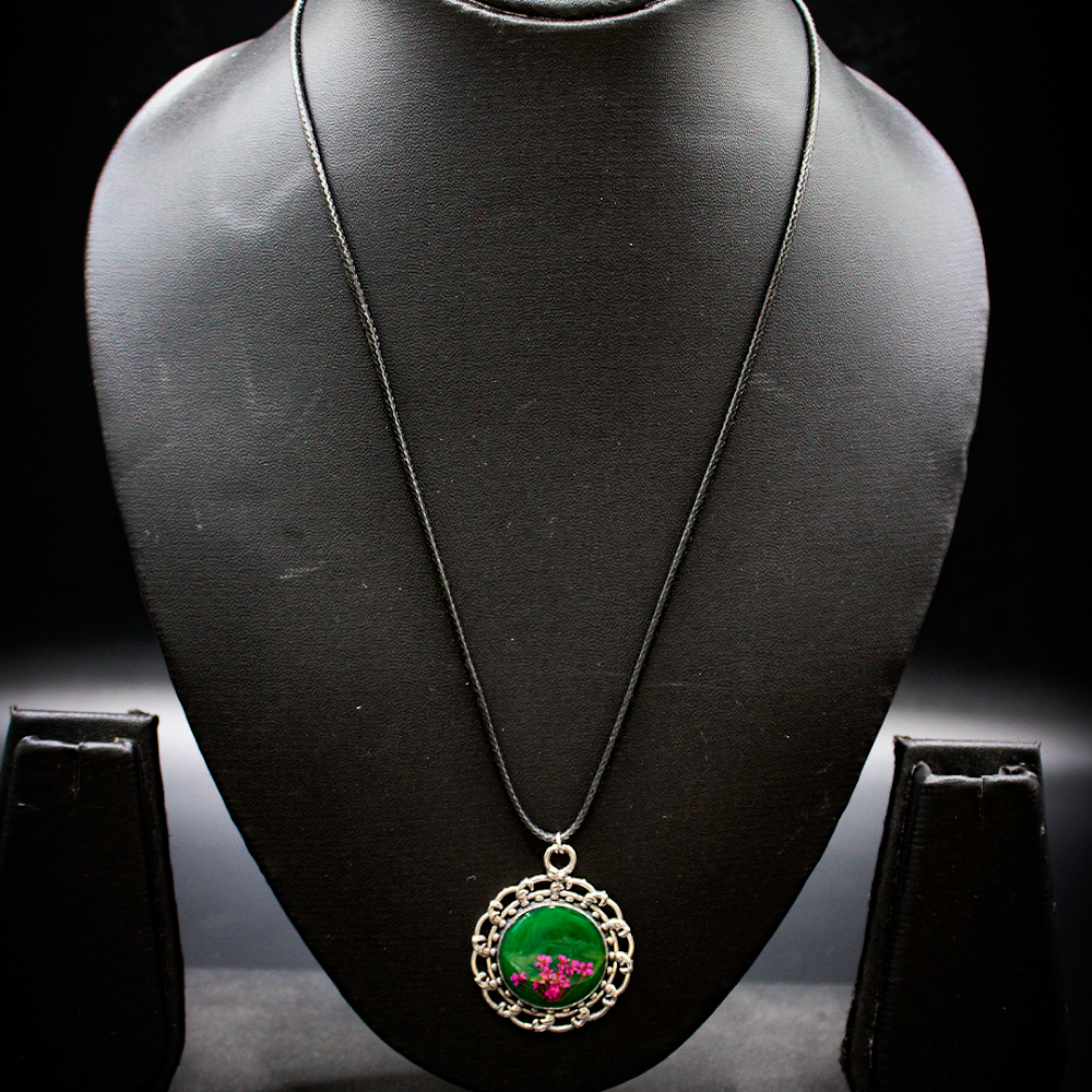 Jade Lace Bloom Resin Pendant