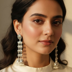 Oxidized Waterfall Bead Jhumka Earrings