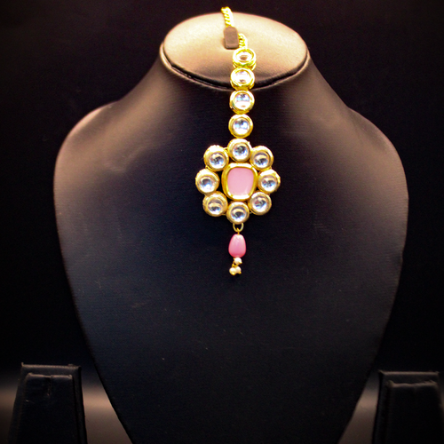Gulabi Floral Drop Kundan Maang Tikka