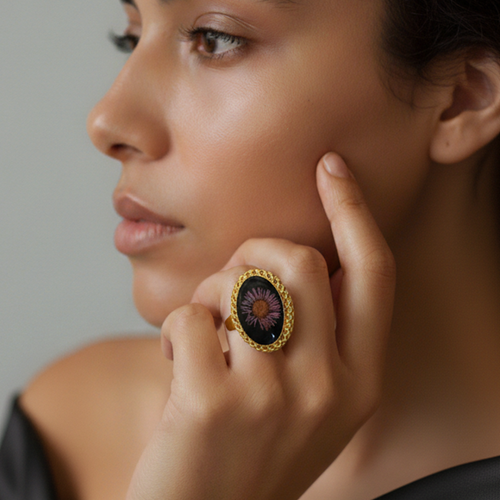 Statement Midnight Bloom Resin Ring