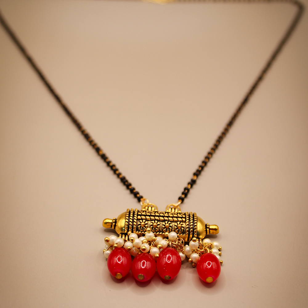 Golden Black tabiz Mangalsutra With Red Beads