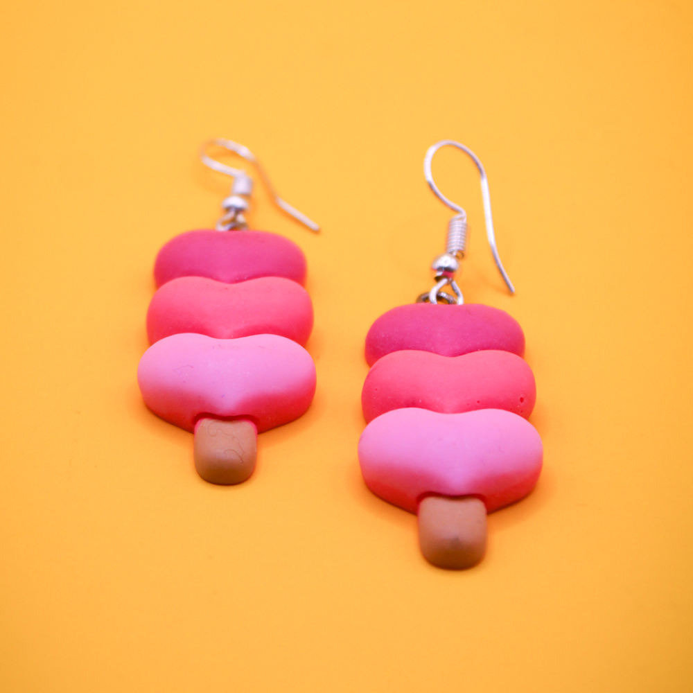 Stacked Pink Hearts Dangle Earrings