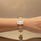 Ruby Accent Pear Drop Golden Bracelet Watch