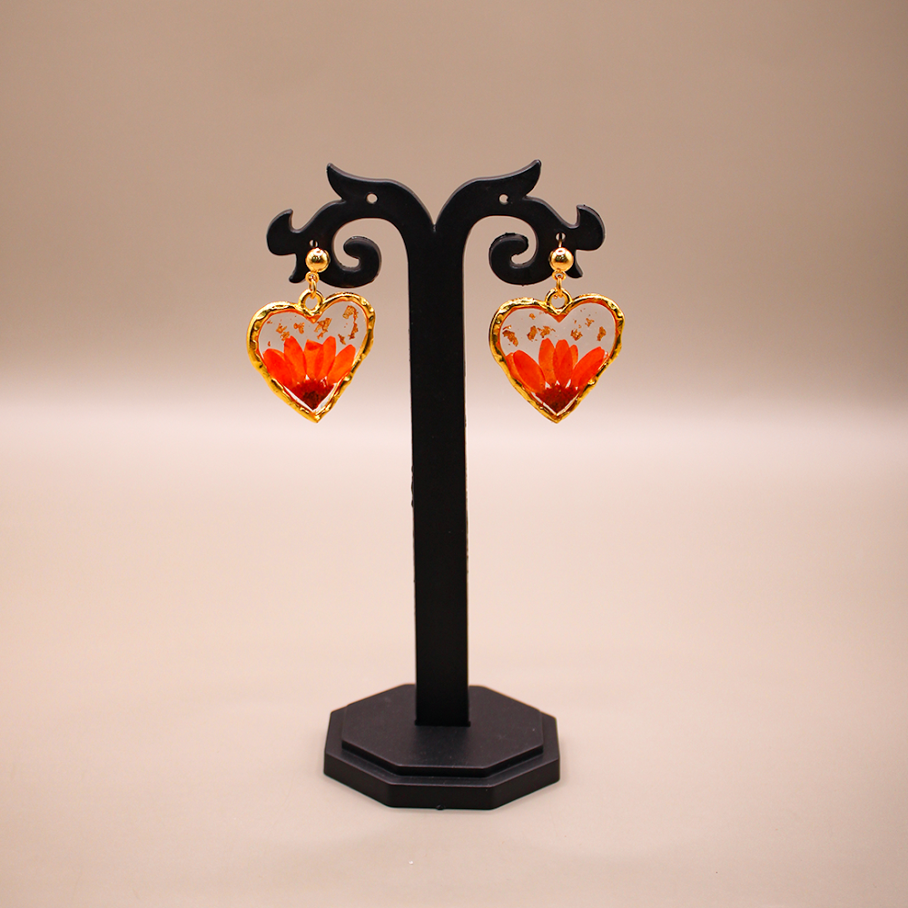 Forever Bloom Resin Heart Dangle Earrings