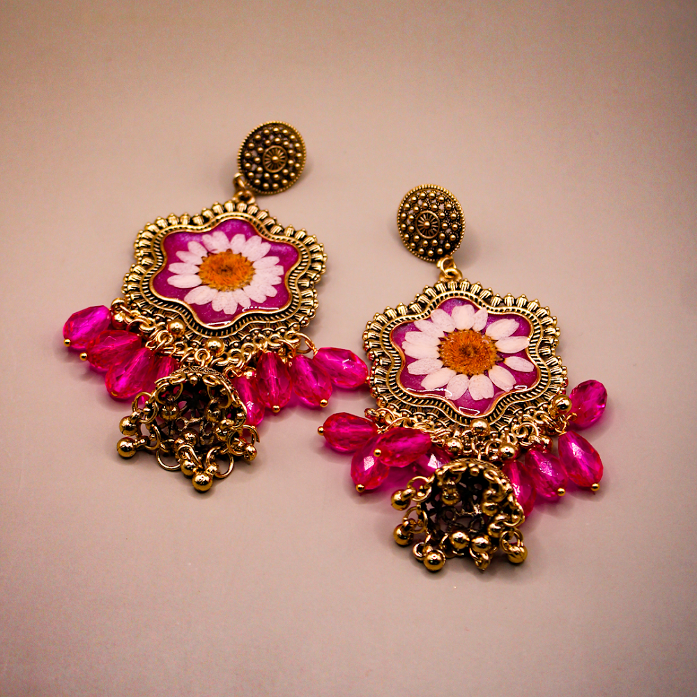 Gulabi Petal Bell Drop Jhumka Earrings