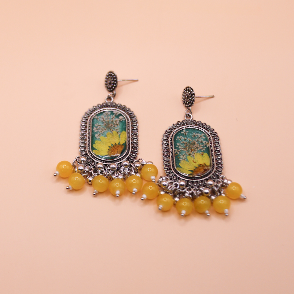 Sunflower Meadow Oxidized Jhumka Earrings