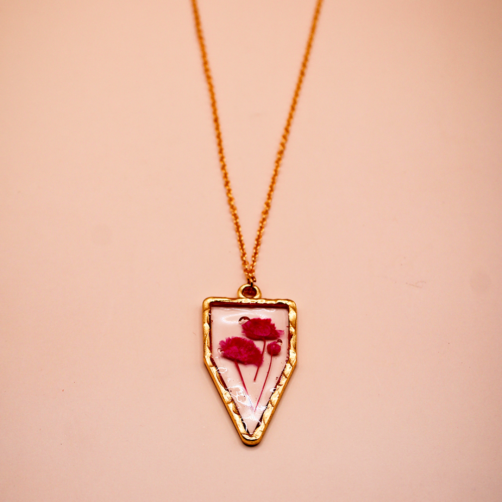 Resin Pink Flora Arrowhead Pendant