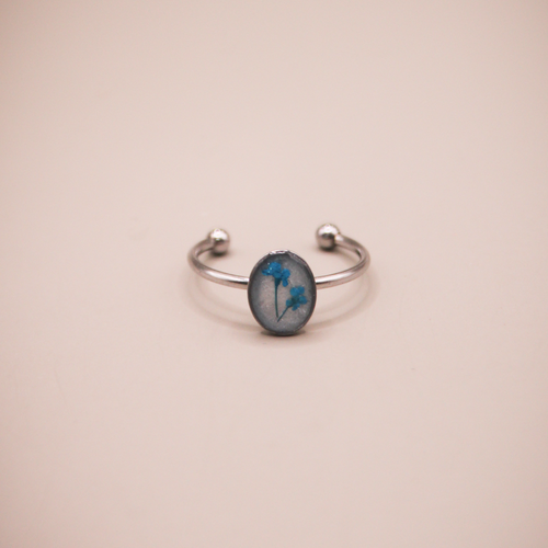 Silver Resin Bloom Adjustable Ring anti--tarnish