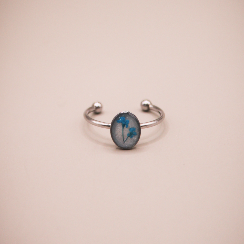 Silver Resin Bloom Adjustable Ring anti--tarnish