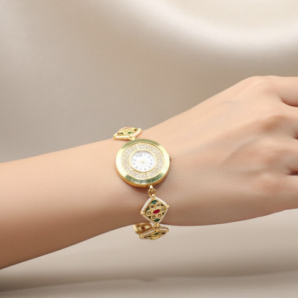 Emerald Meena Square Gilded Bracelet Watch
