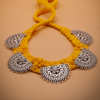 Silver Chandra Bali Silk Thread Yellow Choker Necklace