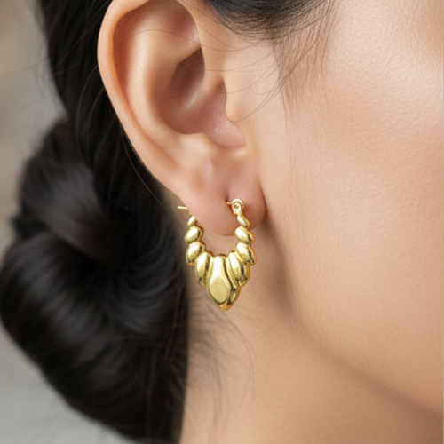 High Polish Ripple Texture Small Hoop Earrings