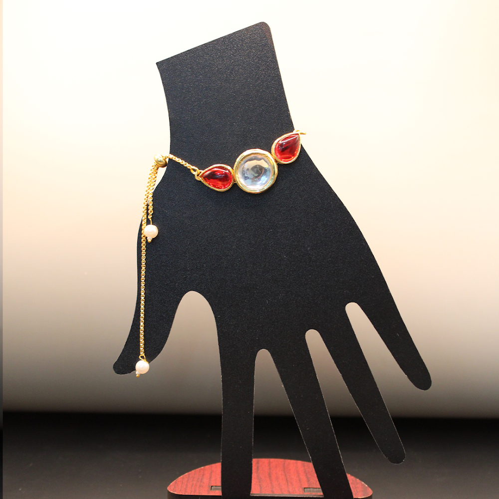 Golden Crimson Teardrop Kundan Bracelet
