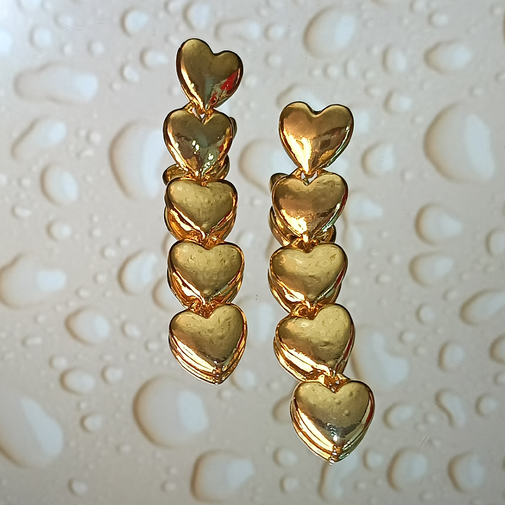 Stacked Golden Hearts Dangle Earrings