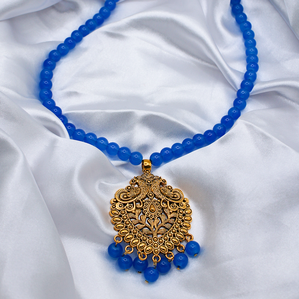 Neelam Mor Gold Drop Pendant  long Necklace