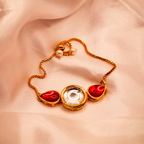 Golden Crimson Teardrop Kundan Bracelet